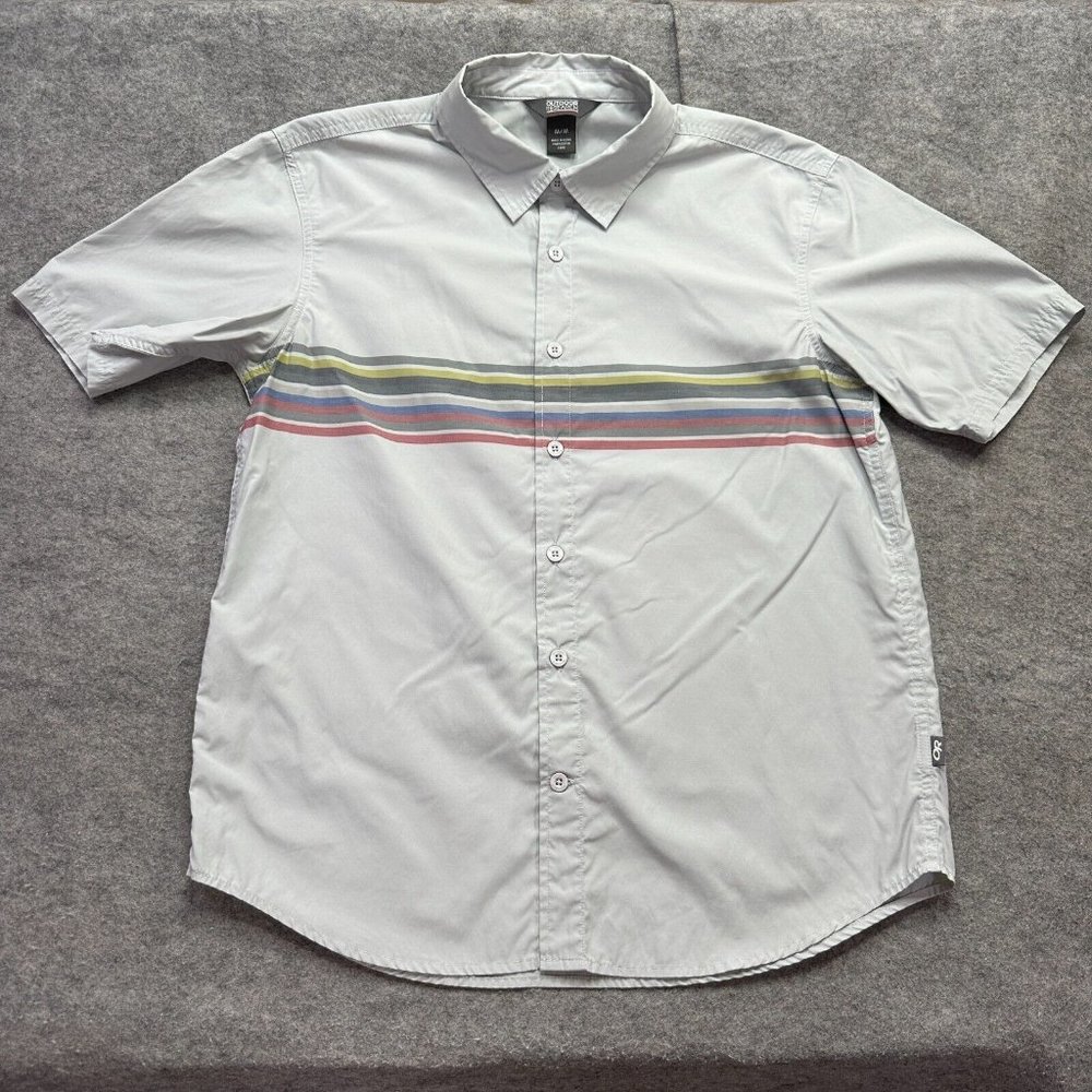 Outdoor Research Button Up Shirt Men M Nylon Gray Red Blue Striped Cotton Blend